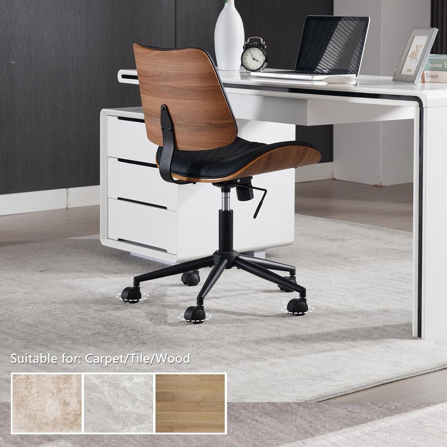 Armless PU Leather Office Chair