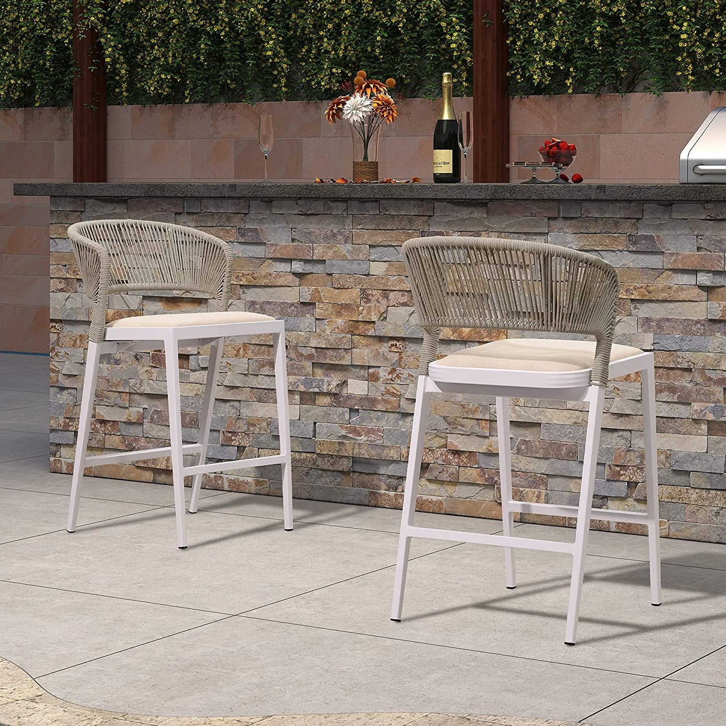 PURPLE LEAF Modern Bar Stool – Durable & Comfortable Outdoor Bar Stool Set with Cushions
