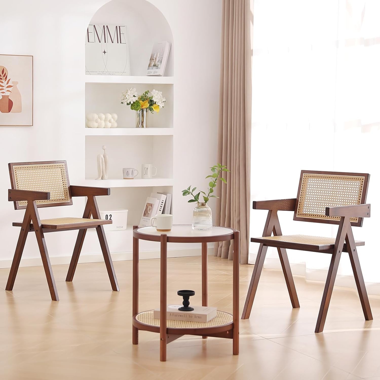 Set of 2 Rattan Armchairs – Mid-Century Modern Dining Chairs