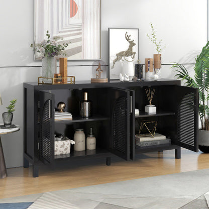 Large Storage Sideboard With Faux Rattan Doors And Metal Handles For