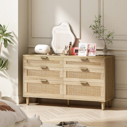 Rattan Dresser With Drawers, 6 Drawer Dresser For Bedroom, Clothes