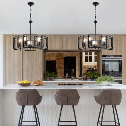 Industrial Style Chandelier, with Matt Black Finish Geometric Shade