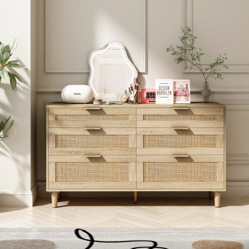 Rattan Dresser With Drawers, 6 Drawer Dresser For Bedroom, Clothes