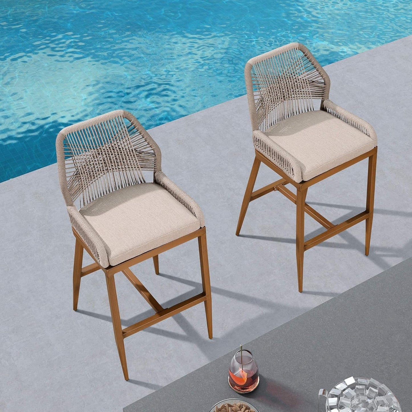 Counter Height Bar Stools Set of 4 Rattan Chair Boho Wicker Metal