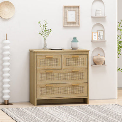 4 Drawer Rattan Cabinet, Suitable For Bedroom, Living Room, Dining