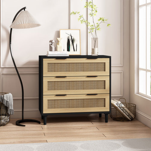 3 Drawers Rattan Storage Cabinet Rattan Drawers, Suitable For Bedroom,