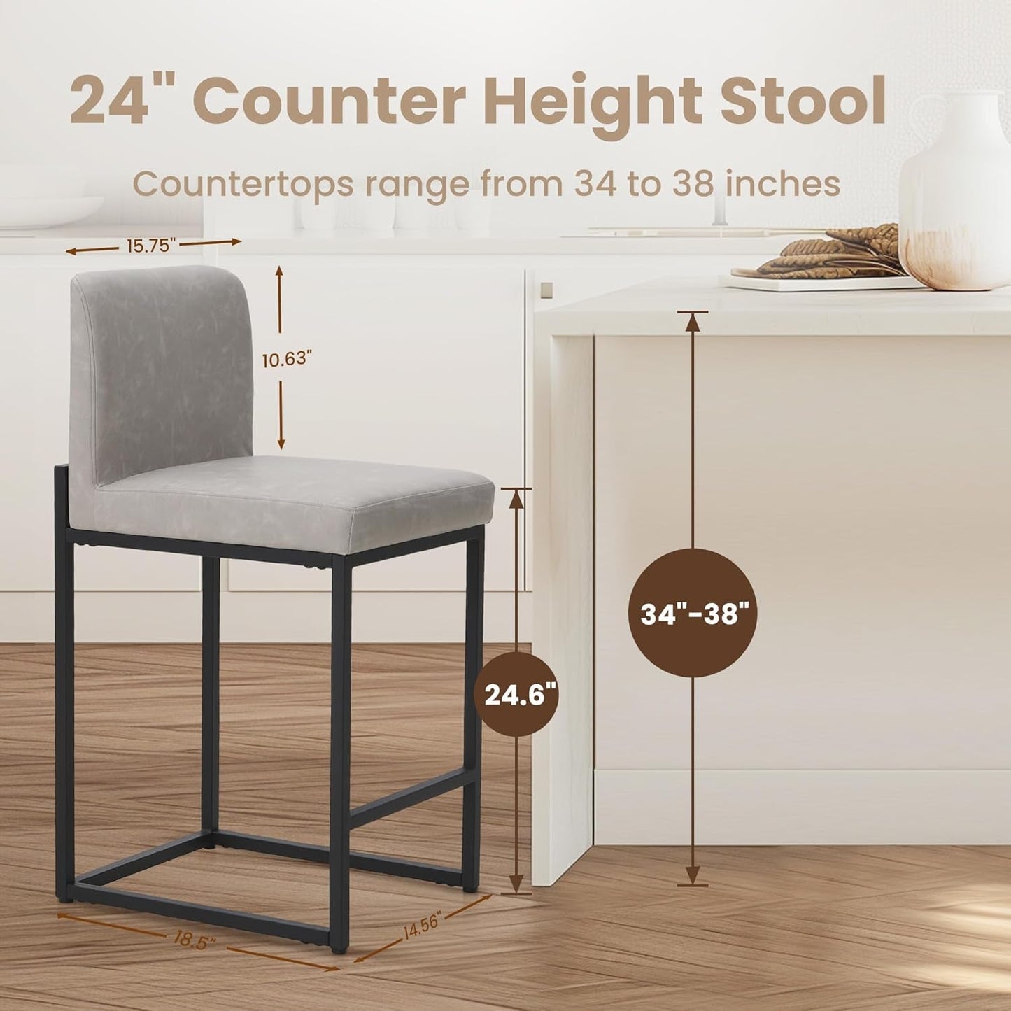 Bar Stools Set of 4 - Counter Height Bar Stool Pu Leather Kitchen