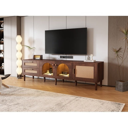 Rattan TV Stand With 3 Cabinets 2 Drawers, Rattan-inspired Media