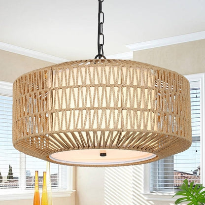 Farmhouse Chandelier Light Fixture,4-Light Rattan Boho Chandeliers for