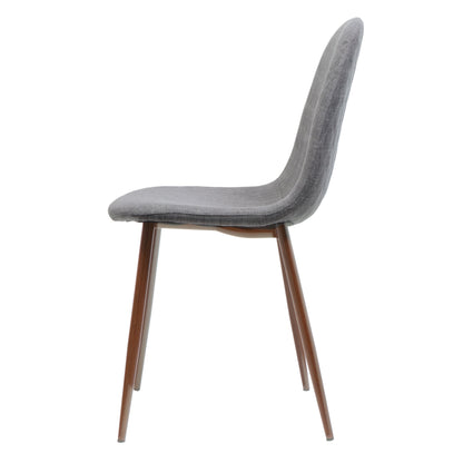 Set of 2 Modern Dining Chairs with Solid Back – Light Gray Upholstered Seats & Walnut Finish Iron Legs