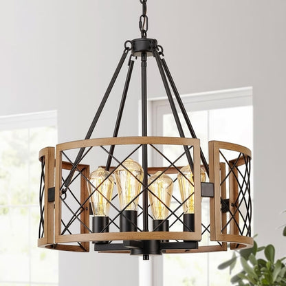 D19'' Farmhouse Chandelier for Dining Room, 4-Light Adjustable Kitchen