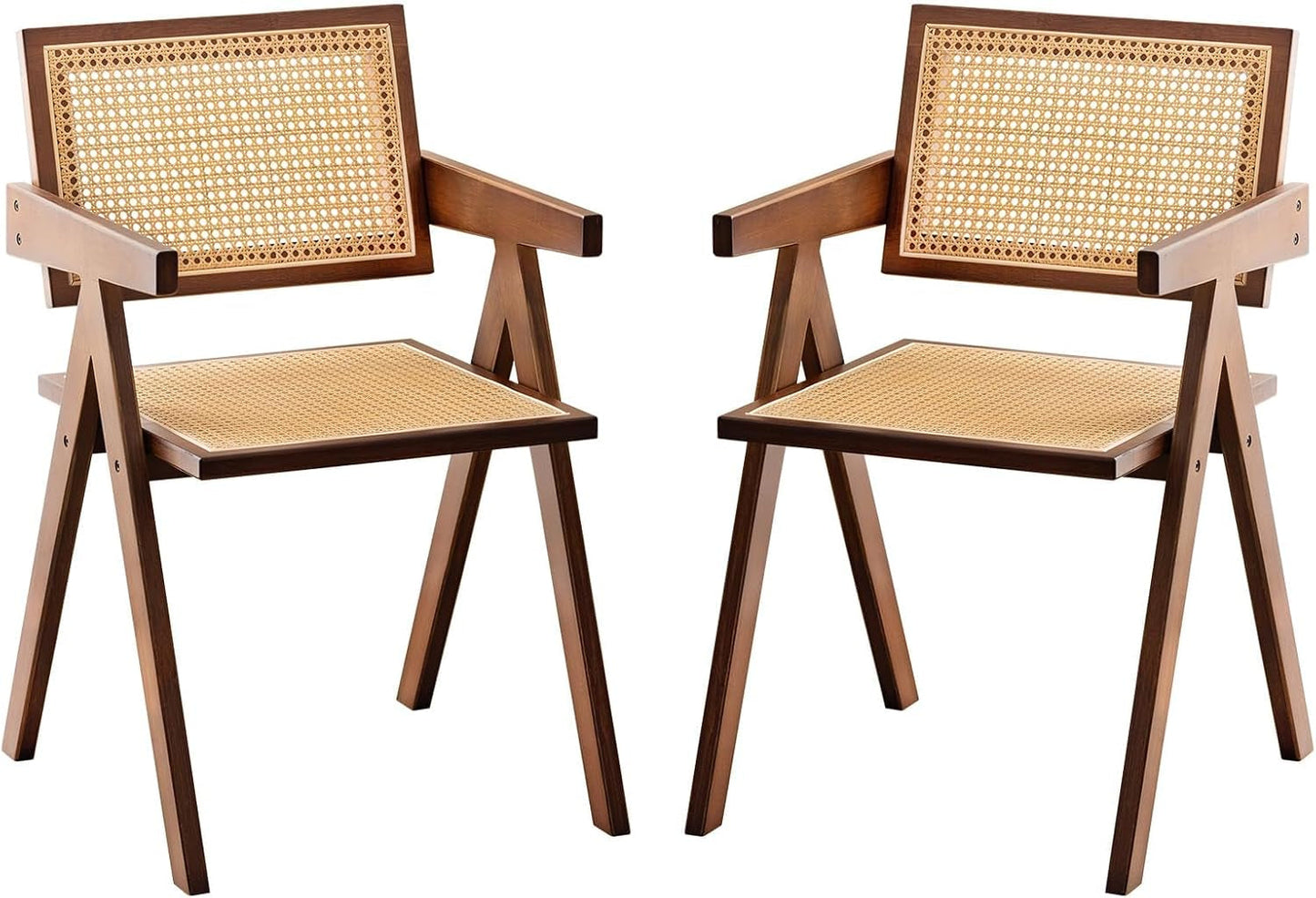 Rattan Accent Chairs, Modern Mid Century Dining Chairs Set of 2, Comfy