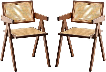 Rattan Accent Chairs, Modern Mid Century Dining Chairs Set of 2, Comfy