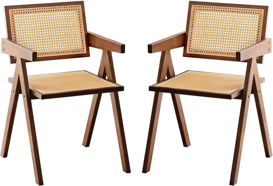 Rattan Accent Chairs, Modern Mid Century Dining Chairs Set of 2, Comfy