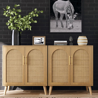 Rattan Storage Cabinet with Doors, Accent Bathroom Floor Cabinet,