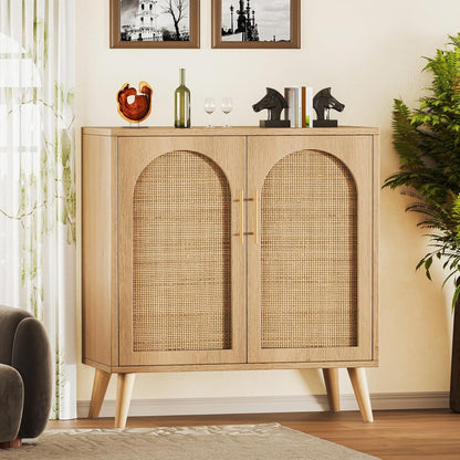 Rattan Storage Cabinet with Doors, Accent Bathroom Floor Cabinet,