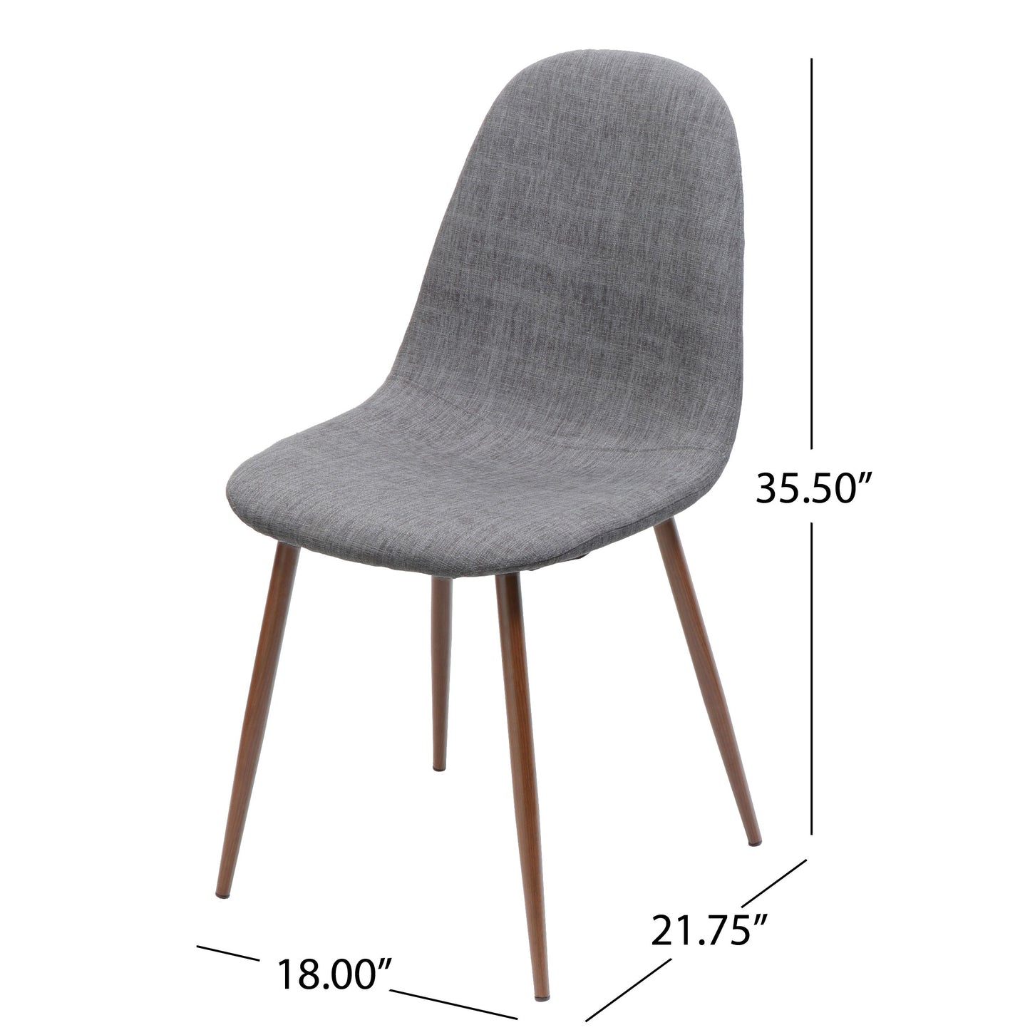 Set of 2 Modern Dining Chairs with Solid Back – Light Gray Upholstered Seats & Walnut Finish Iron Legs