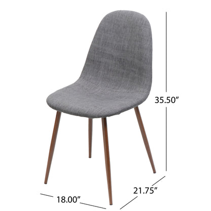 Set of 2 Modern Dining Chairs with Solid Back – Light Gray Upholstered Seats & Walnut Finish Iron Legs