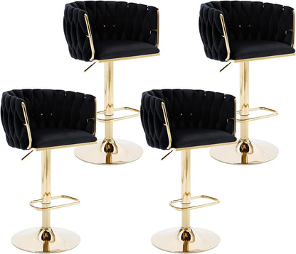 Velvet Luxury Barstools Set of 4, Swivel Adjustable Bar Height Stools