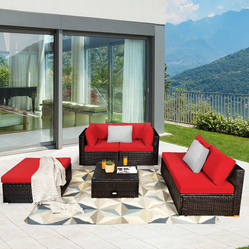 6 Pieces Outdoor Patio Rattan Sectional Sofa Set with Coffee Table