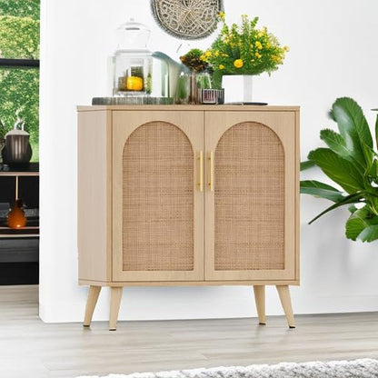 Rattan Storage Cabinet with Doors, Accent Bathroom Floor Cabinet,