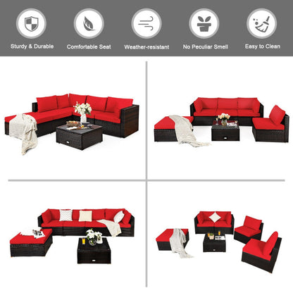 6 Pieces Outdoor Patio Rattan Sectional Sofa Set with Coffee Table