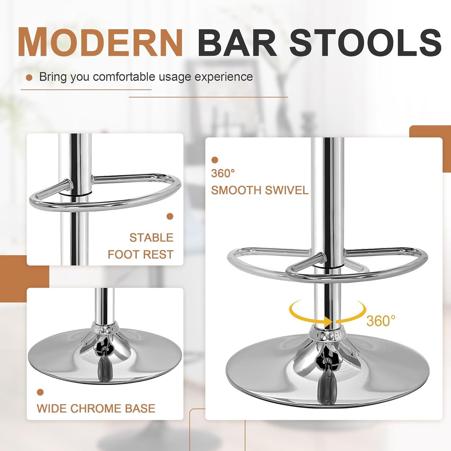 Bar Stools Set of 4, Adjustable Bar Stools with Back, Bar Height