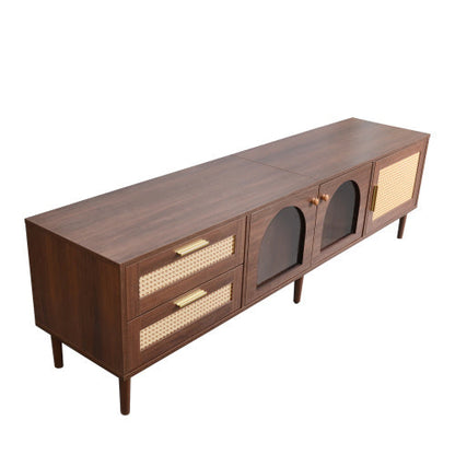 Rattan TV Stand With 3 Cabinets 2 Drawers, Rattan-inspired Media