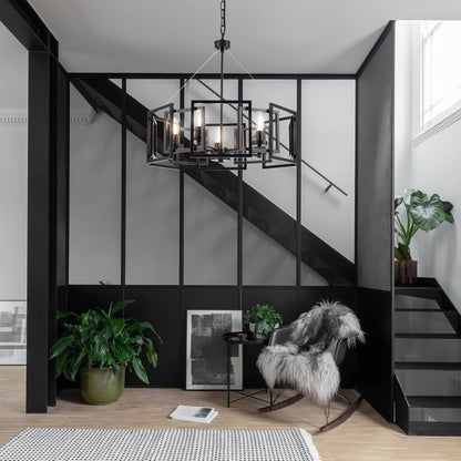 Industrial Style Chandelier, with Matt Black Finish Geometric Shade