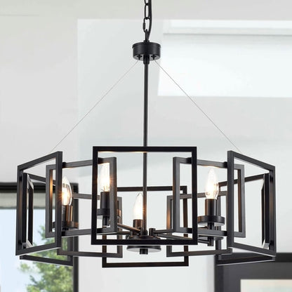 Industrial Style Chandelier, with Matt Black Finish Geometric Shade