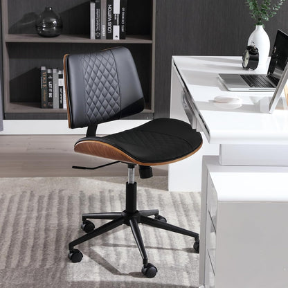 Home Office Chair No Arms with Wheels, Adjustable Height Small Desk