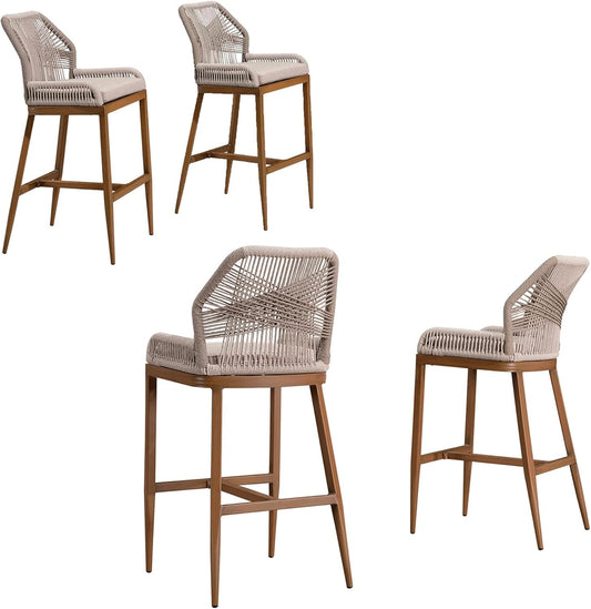 Counter Height Bar Stools Set of 4 Rattan Chair Boho Wicker Metal