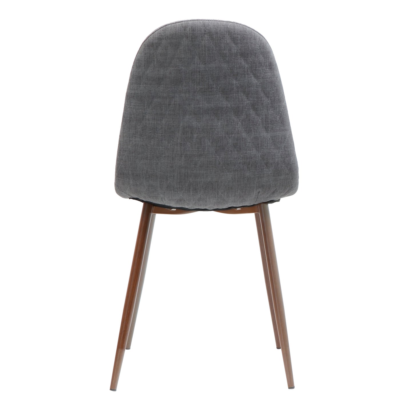 Set of 2 Modern Dining Chairs with Solid Back – Light Gray Upholstered Seats & Walnut Finish Iron Legs