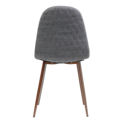 Set of 2 Modern Dining Chairs with Solid Back – Light Gray Upholstered Seats & Walnut Finish Iron Legs