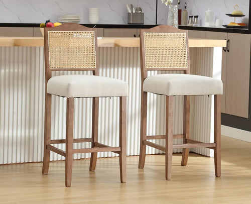 Counter Height Bar Stools Set of 2 Farmhouse Barstools with Rattan