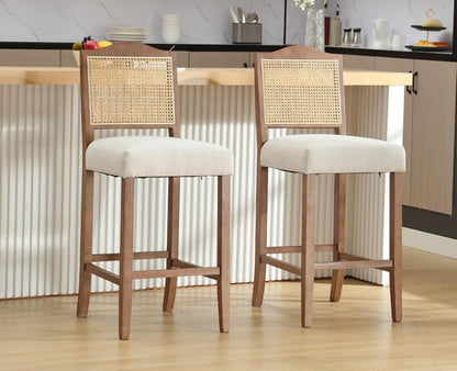 Counter Height Bar Stools Set of 2 Farmhouse Barstools with Rattan