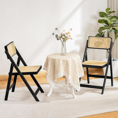 Rattan Folding Chairs, Modern Mid Century Dining Chairs Set of 2,