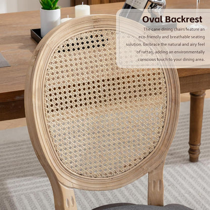 Rattan Back Upholstered Dining Chairs Set of 6 French Country Oval