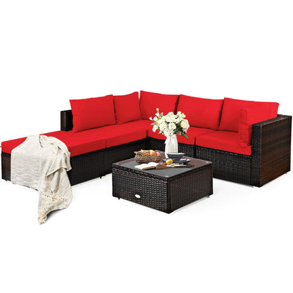 6 Pieces Outdoor Patio Rattan Sectional Sofa Set with Coffee Table