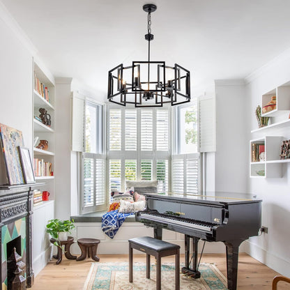 Industrial Style Chandelier, with Matt Black Finish Geometric Shade