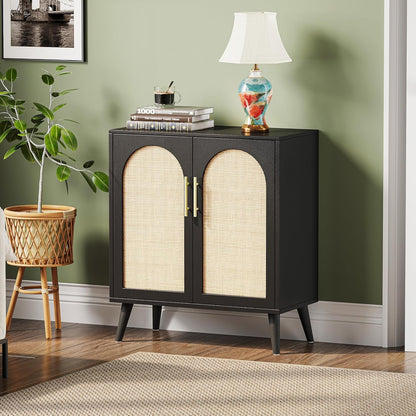 Rattan Storage Cabinet with Doors, Accent Bathroom Floor Cabinet,