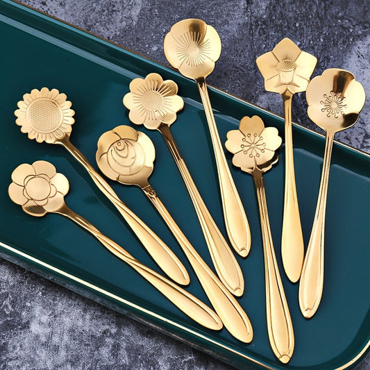 Set of 4 Cherry Blossom Stainless Steel Dessert Spoons