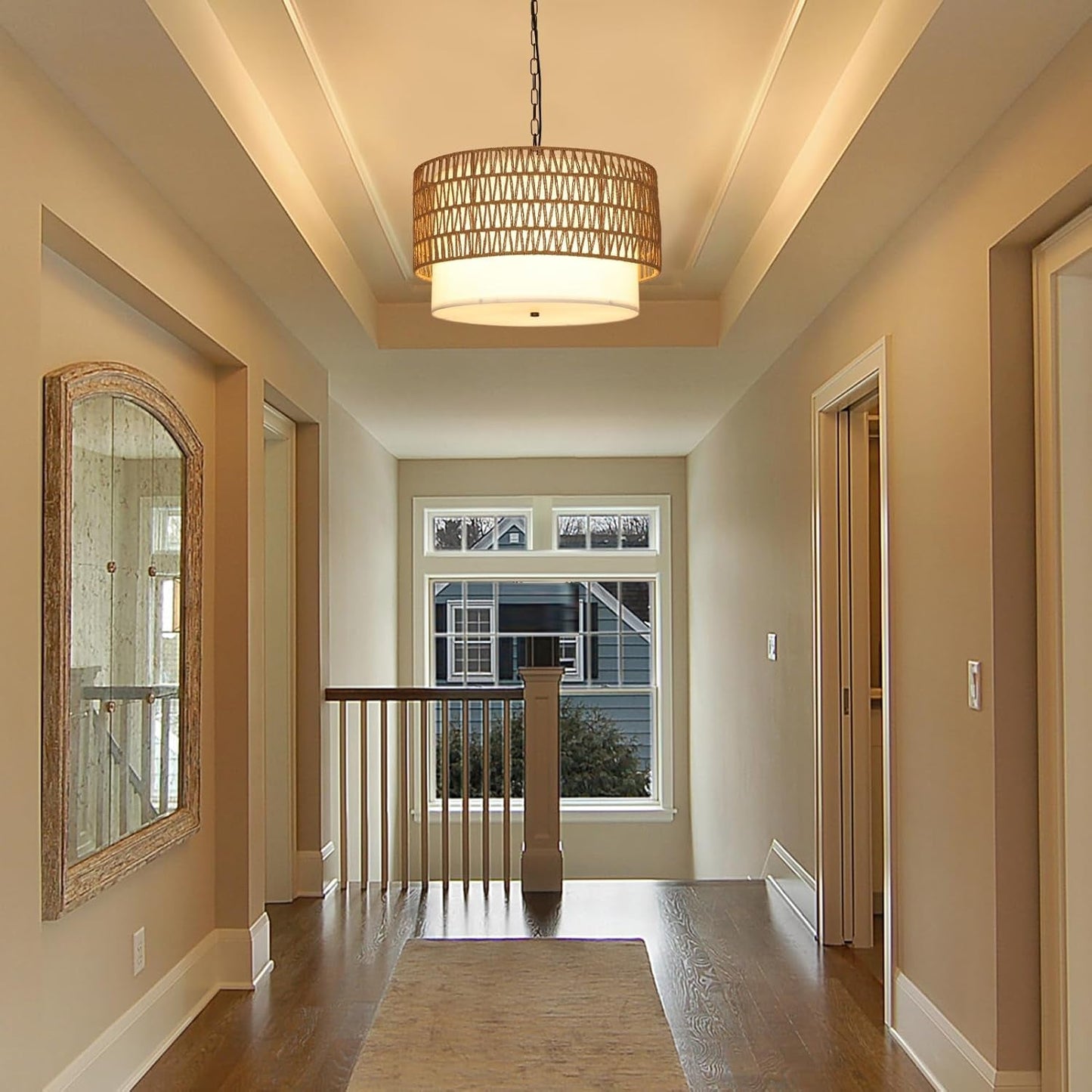 Farmhouse Chandeliers for Dining Room,5-Light Rattan Boho Chandelier