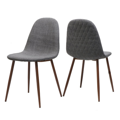 Set of 2 Modern Dining Chairs with Solid Back – Light Gray Upholstered Seats & Walnut Finish Iron Legs