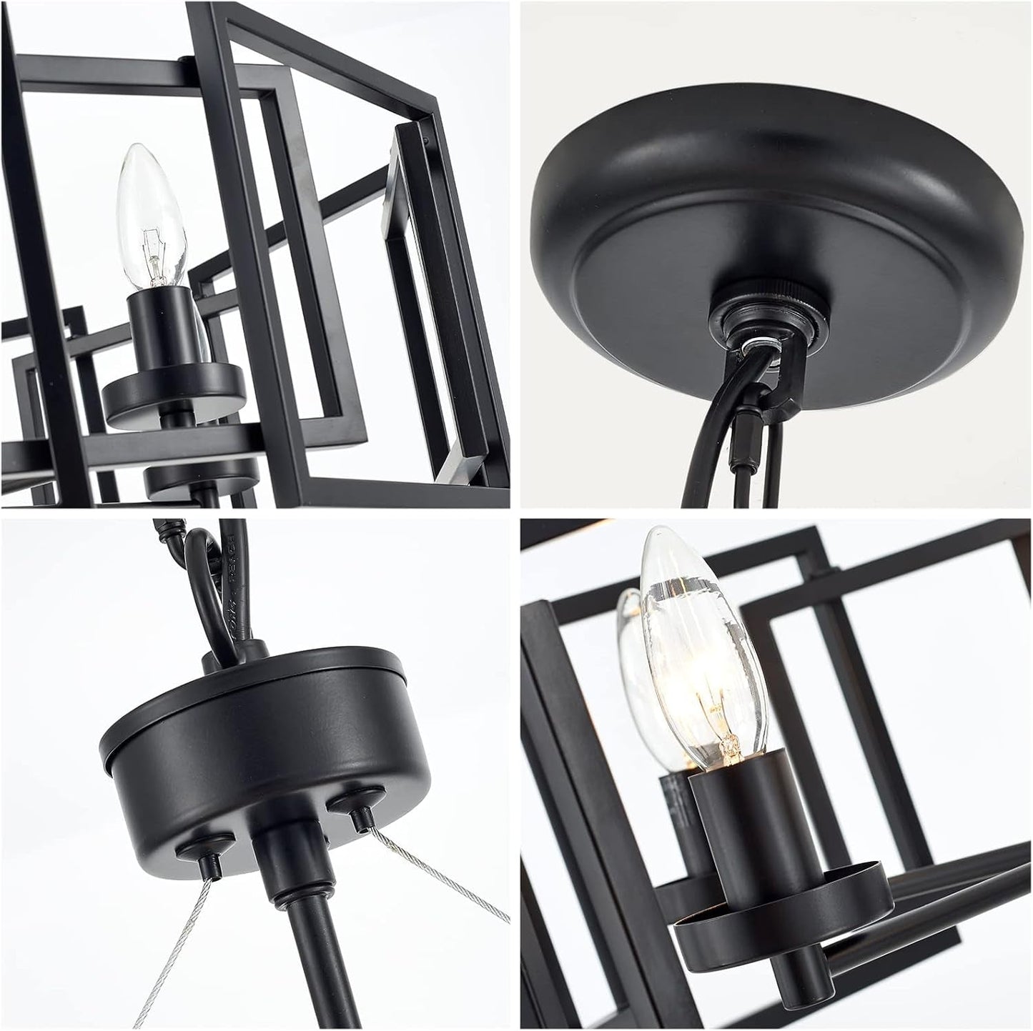 Industrial Style Chandelier, with Matt Black Finish Geometric Shade