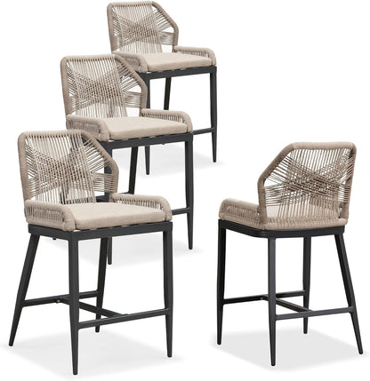 Counter Height Bar Stools Set of 4 Rattan Wicker Outdoor Metal Boho