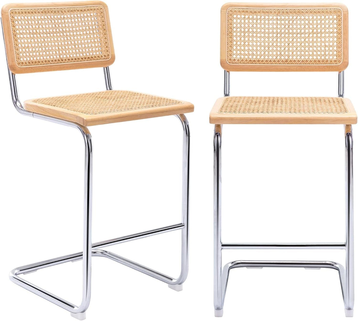 Rattan Bar Stools Set of 4, 24 Inch Modern Counter Stools with Cane