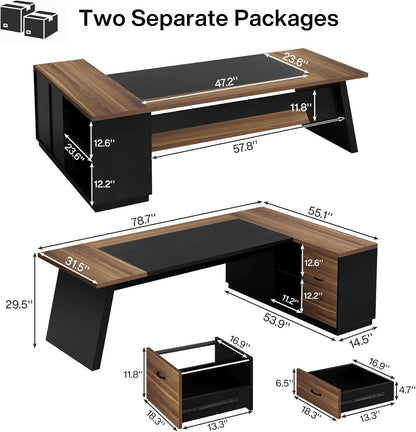 78" L-Shaped Executive Office Desk, Large Modern Computer Desk with