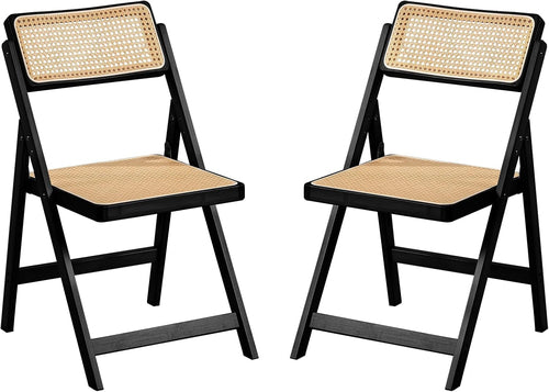 Rattan Folding Chairs, Modern Mid Century Dining Chairs Set of 2,