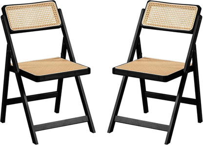 Rattan Folding Chairs, Modern Mid Century Dining Chairs Set of 2,